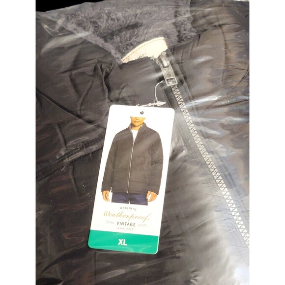 Men's Sz XL Weatherproof Sherpa Lined Puff Full Zip Jacket Puffer Coat L52 Black - Picture 8 of 8